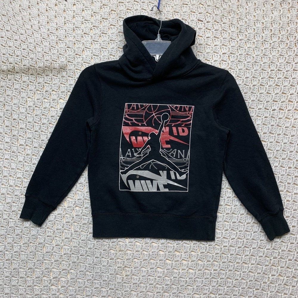 Nike Air Jordan Pullover Hoodie Sweater Boy's Size S Black graphic‎